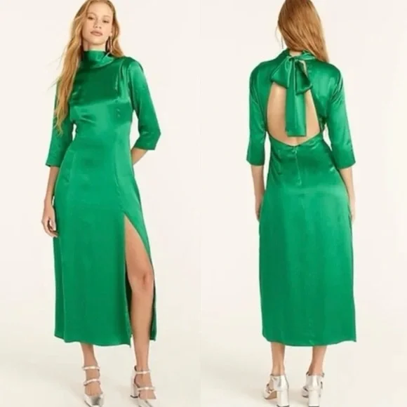 J. Crew | Dresses | J Crew Collection Openback Silk Charmeuse Green Dress |  Poshmark